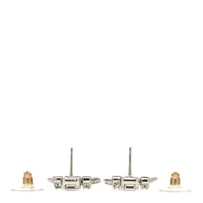 Chanel Metal Baguette Crystal CC Earrings Silver 3 of 5