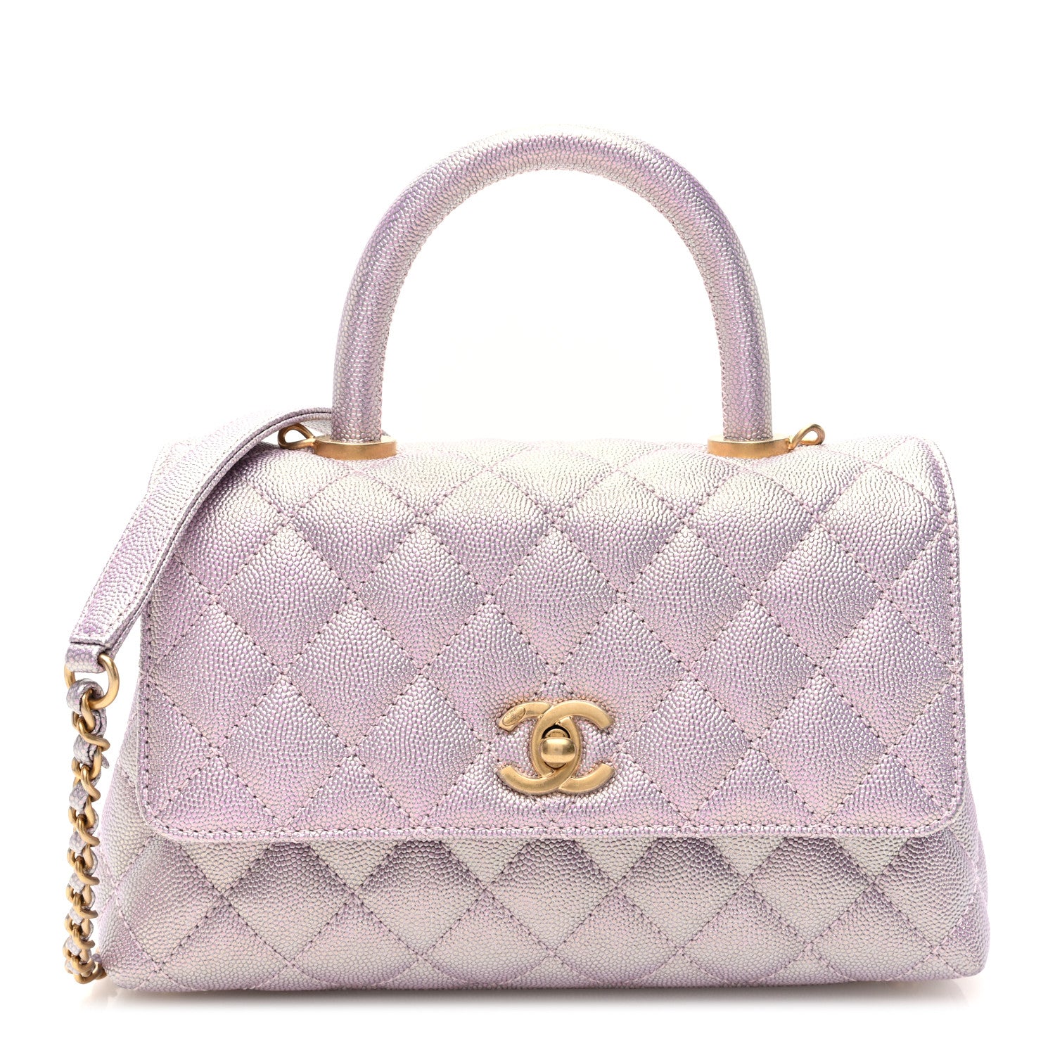 Chanel Metallic Caviar Quilted Mini Coco Handle Flap Light Pink 1 of 11