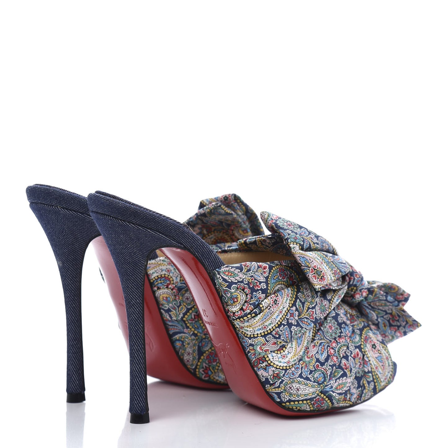 Satin Paisley Denim Moniquissima 120 Platform Slide Sandals 37 Positano Blue