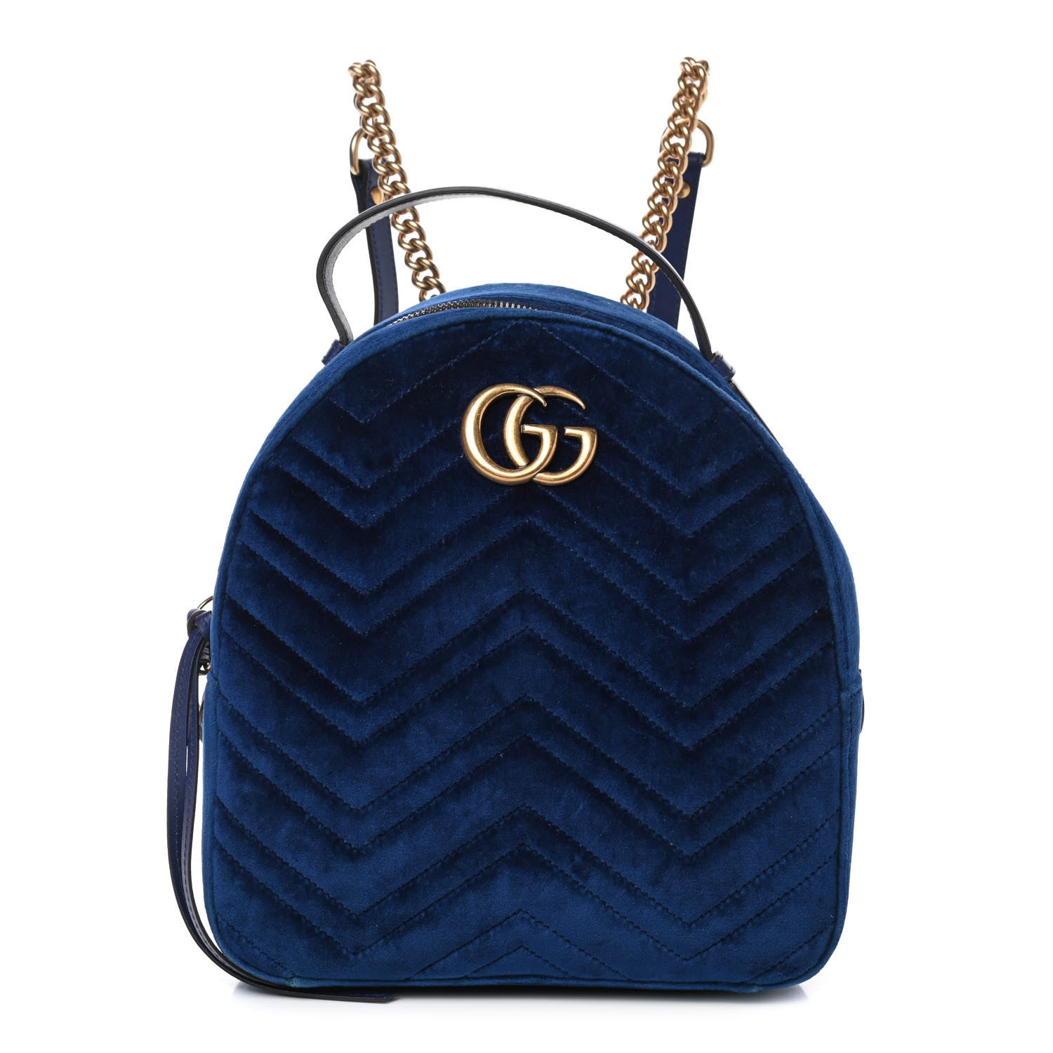Gucci Velvet Matelasse GG Marmont Dome Backpack Cobalt Blue 1 of 12