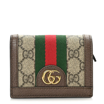 Gucci GG Supreme Monogram Web Ophidia Card Case Beige New Acero 1 of 7