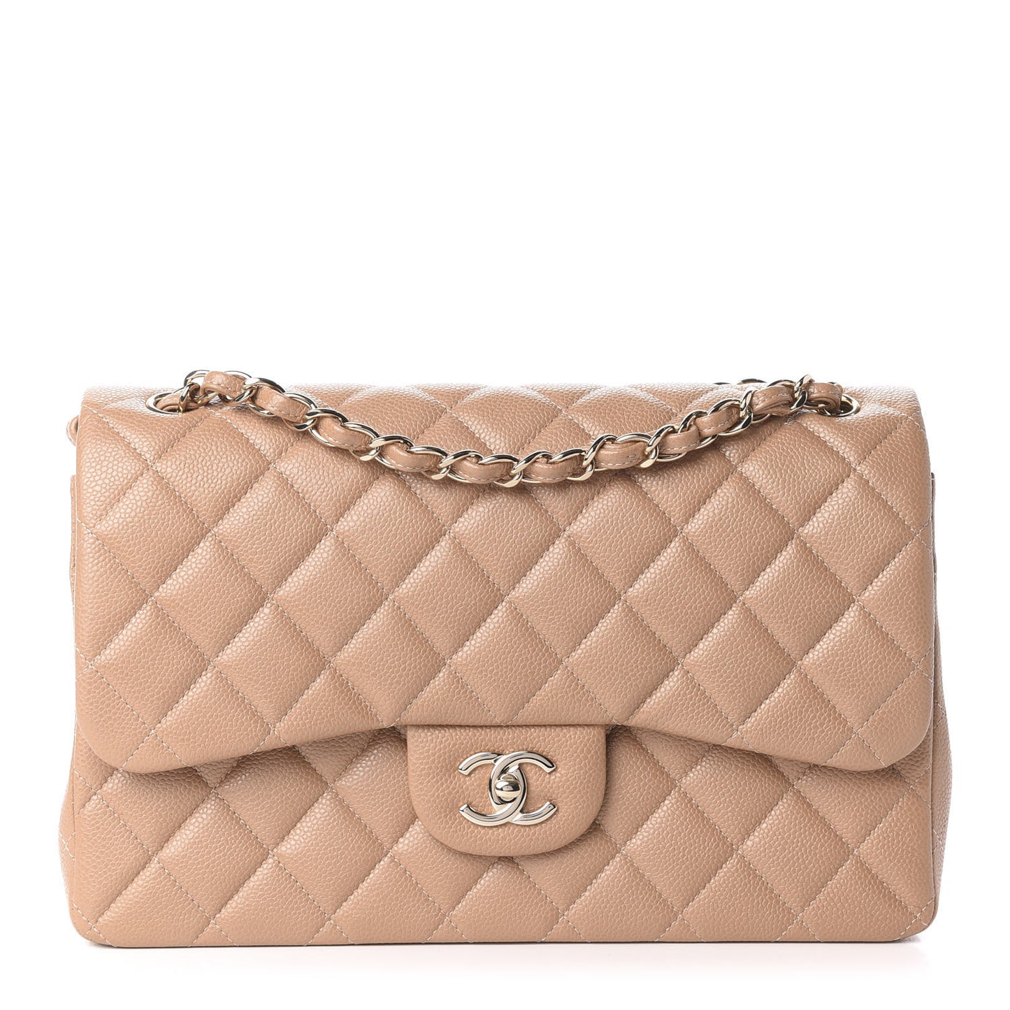 Caviar Quilted Jumbo Double Flap Beige