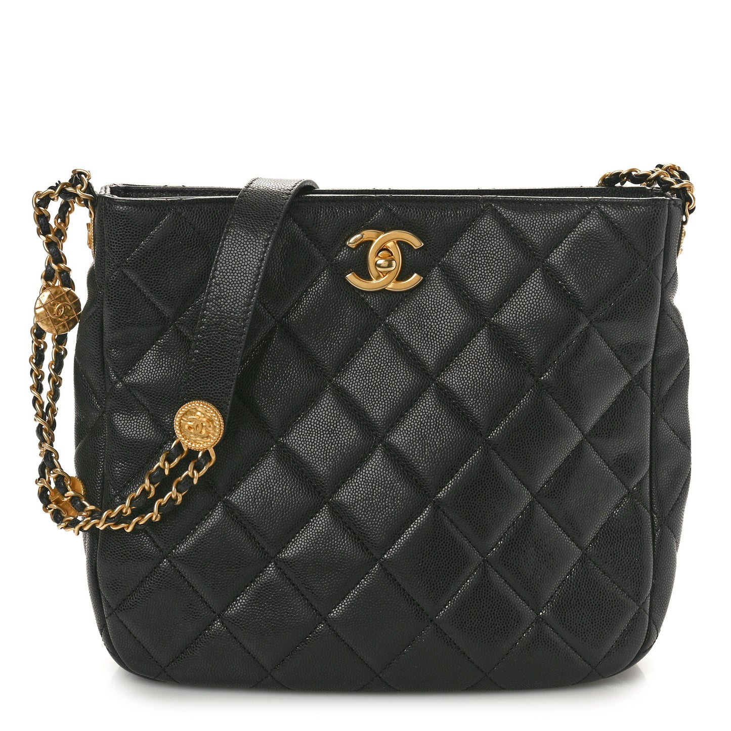 Caviar Quilted Twist Your Buttons Hobo Black