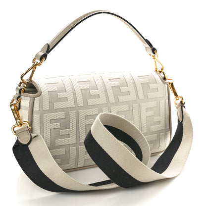 Fendi Canvas Vitello King FF Embroidered Baguette Grezzo White Nuvola 2 of 9