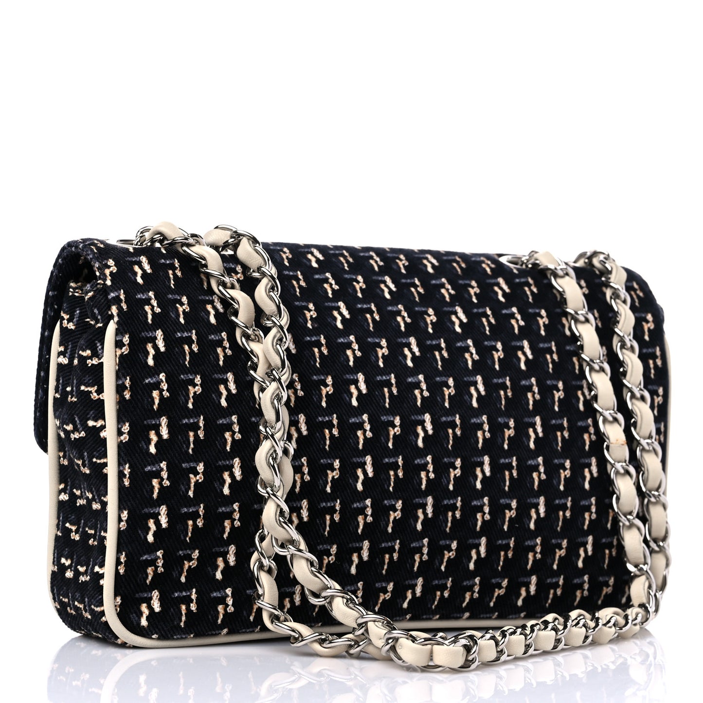 Canvas Lambskin Medium Flap Black Beige Multicolor