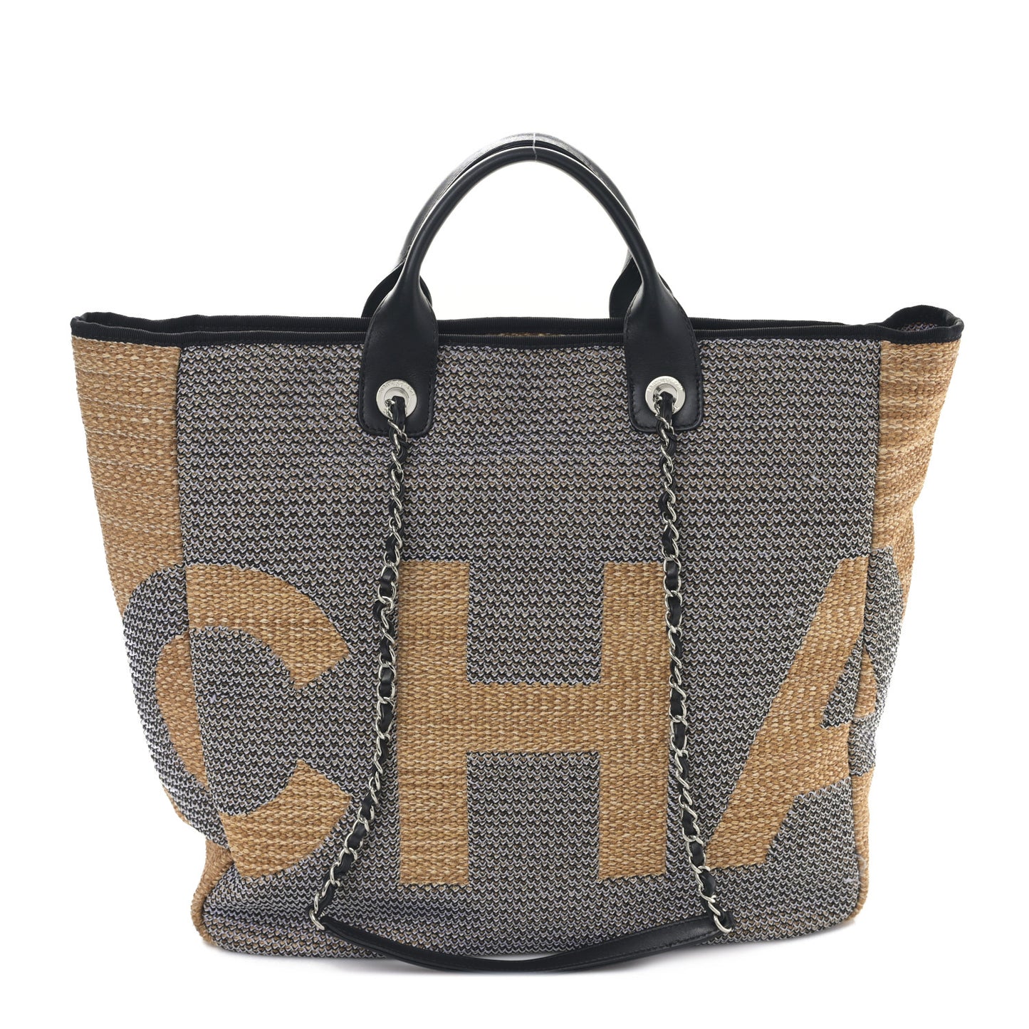 Mixed Fibers Large Shopping Bag Blue Beige