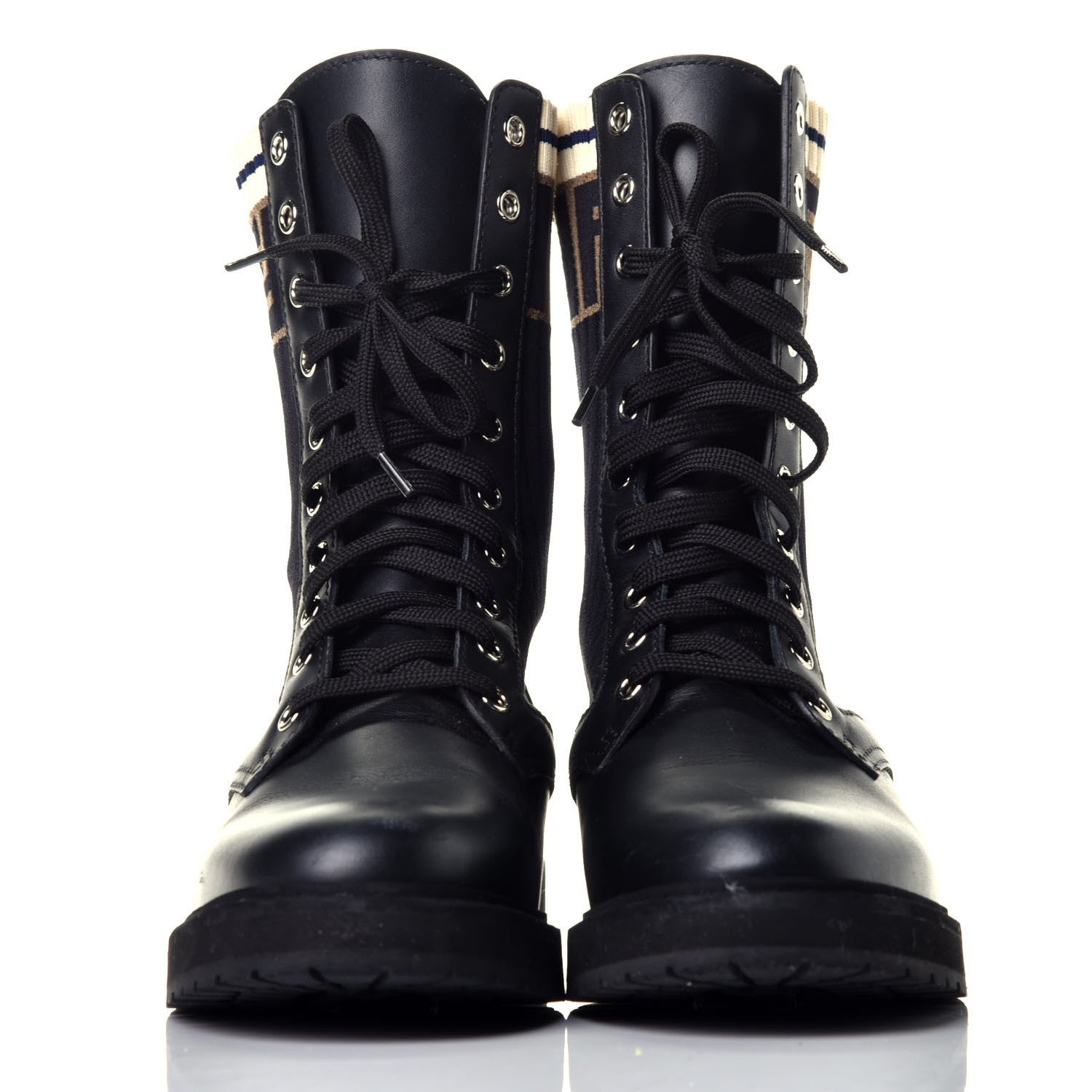 Fendi Calfskin Stretch Fabric Rockoko Biker Boots 37 Tobacco Black Marino 2 of 8