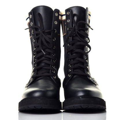 Fendi Calfskin Stretch Fabric Rockoko Biker Boots 37 Tobacco Black Marino 2 of 8