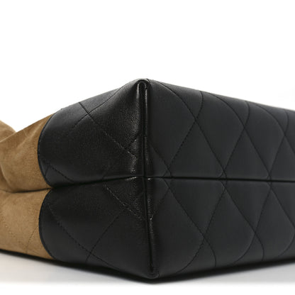 Chanel Suede Calfskin Shiny Lambskin Quilted Small Coco Base Shopping Bag Beige Black 10 of 11