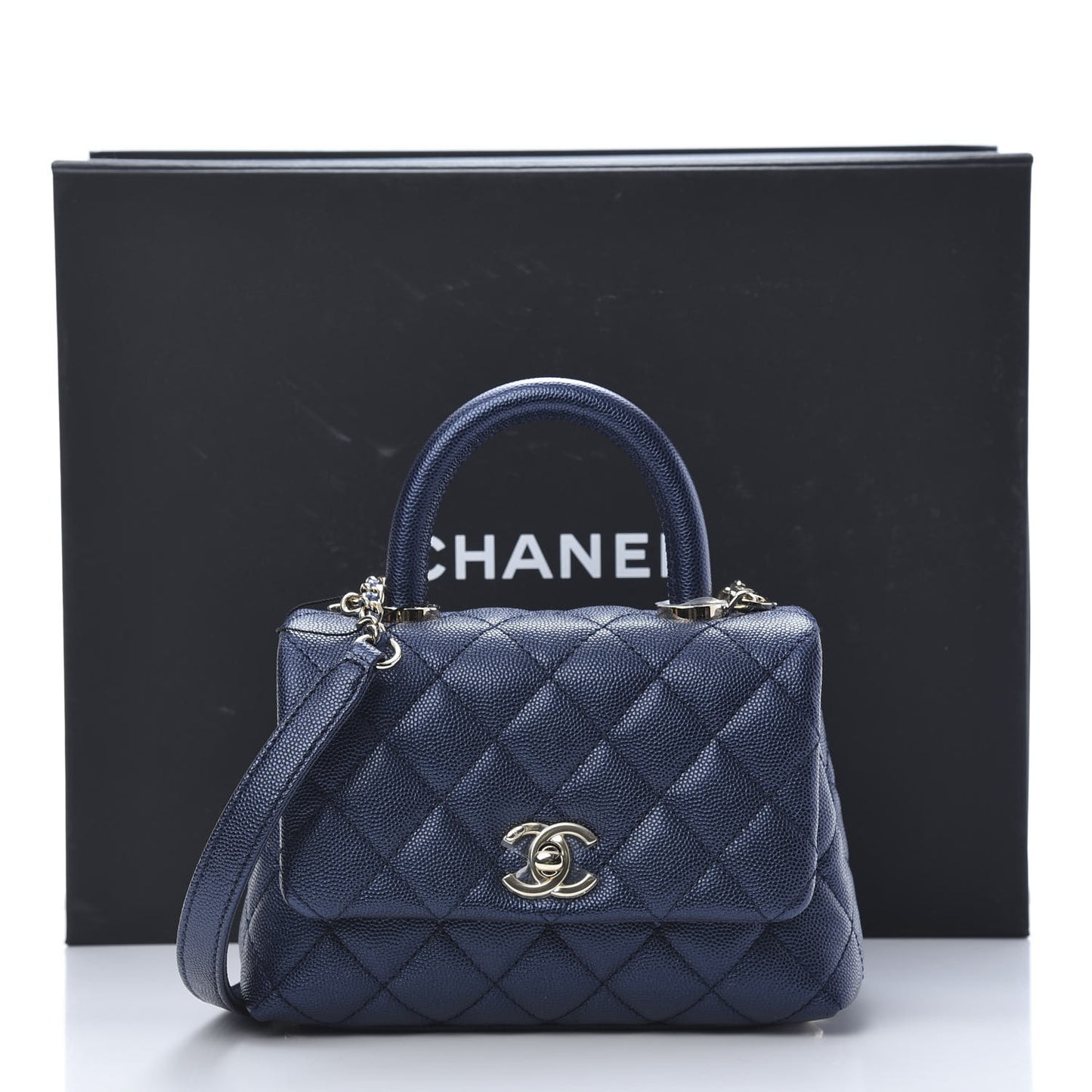 Metallic Caviar Quilted Extra Mini Coco Handle Flap Dark Blue