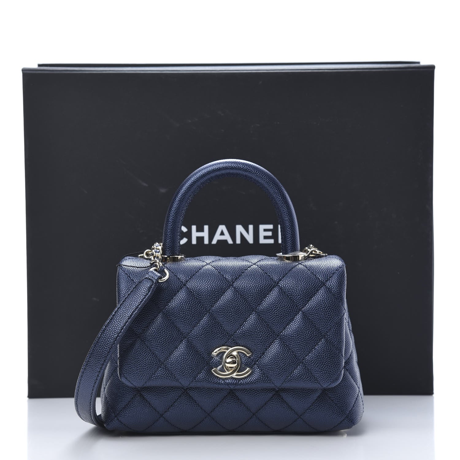 Chanel Metallic Caviar Quilted Extra Mini Coco Handle Flap Dark Blue 12 of 12