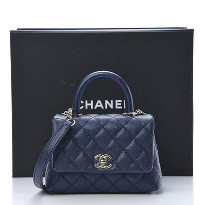 Chanel Metallic Caviar Quilted Extra Mini Coco Handle Flap Dark Blue 12 of 12