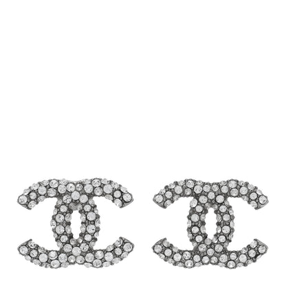 Chanel Crystal CC Treasure Chest Earrings Silver 1 of 5