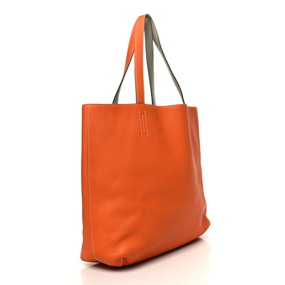Hermes Taurillon Clemence Double Sens 36 Reversible Tote Gris Perle Orange 3 of 16