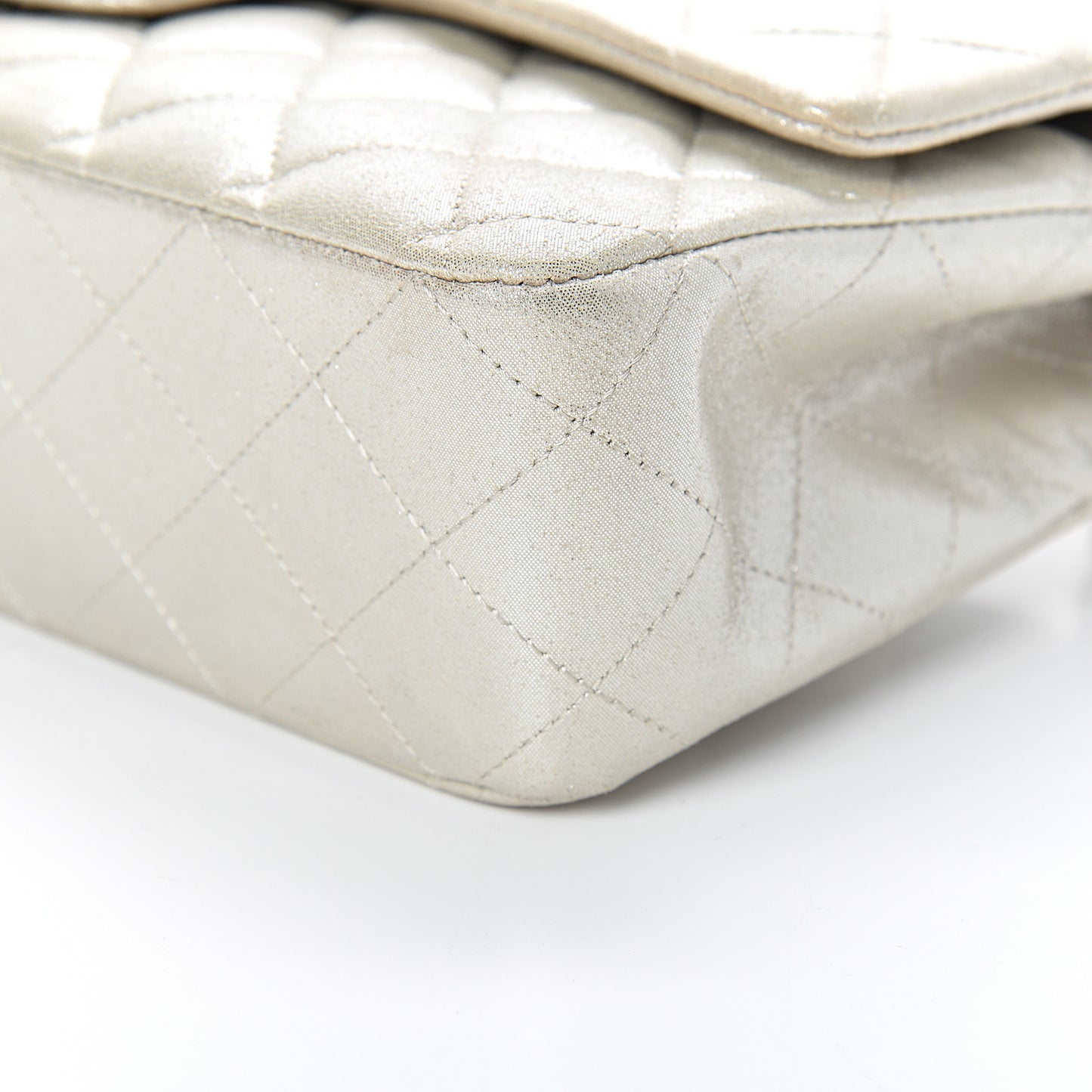 Iridescent Calfskin Quilted Medium Double Flap Light Gold