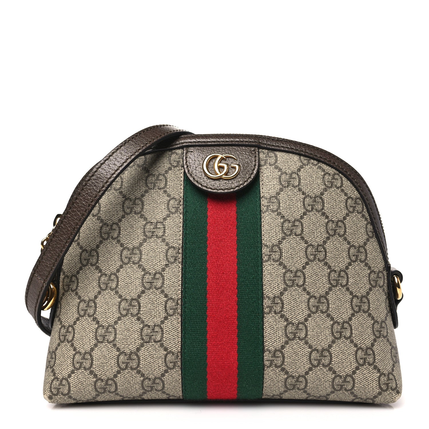 Gucci GG Supreme Monogram Textured Dollar Calfskin Web Small Ophidia Dome Shoulder Bag Beige Ebony New Acero 1 of 10
