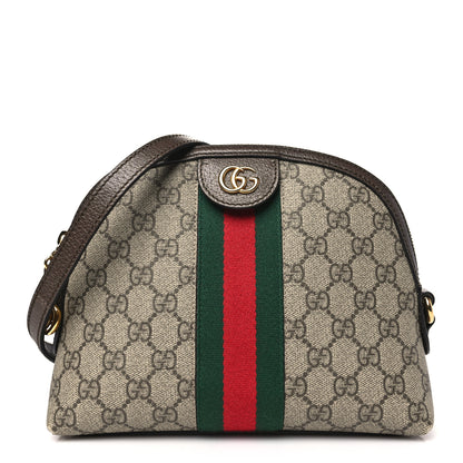 Gucci GG Supreme Monogram Textured Dollar Calfskin Web Small Ophidia Dome Shoulder Bag Beige Ebony New Acero 1 of 10