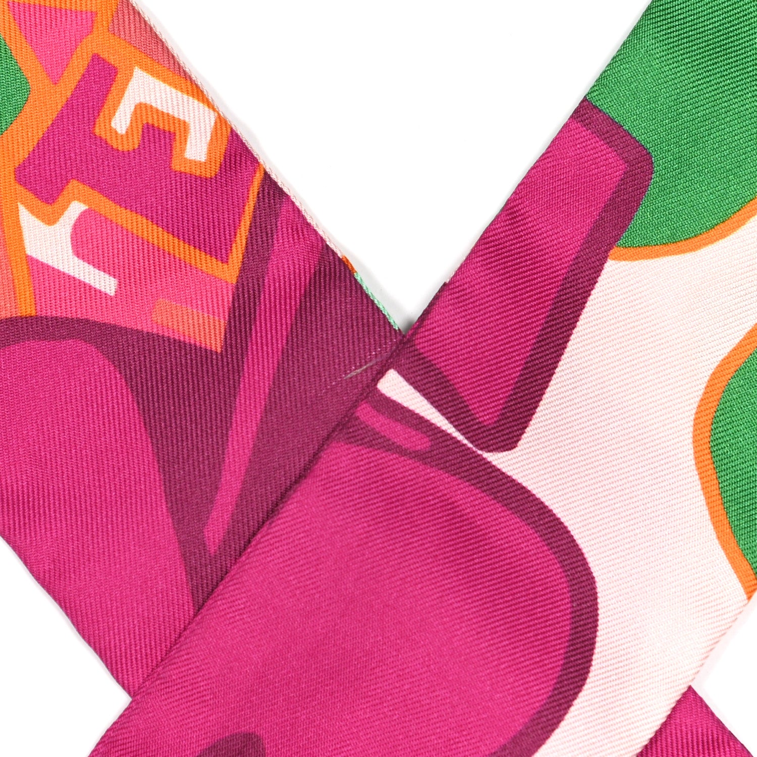 Hermes Silk Graff Graffiti Twilly Fuchsia Orange Vert 1005385