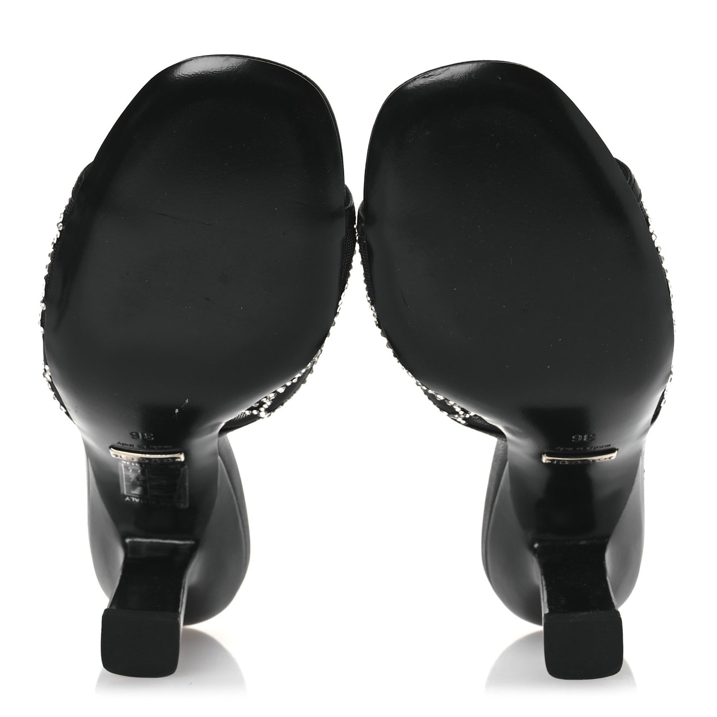 Tela Retino Kid Scamosciato Crystal GG Monogram Square Demi Mule Sandals 36 Black