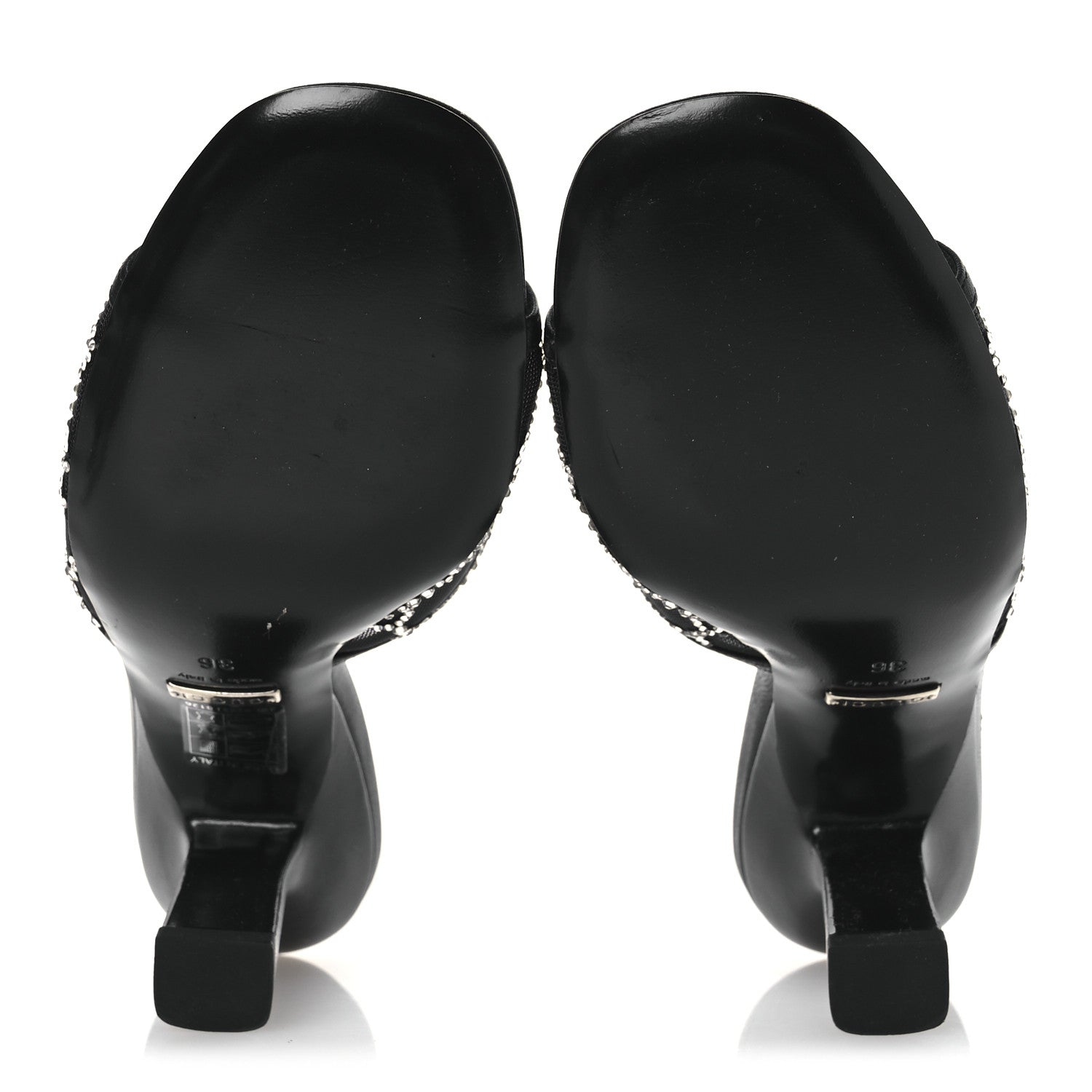 Gucci Tela Retino Kid Scamosciato Crystal GG Monogram Square Demi Mule Sandals 36 Black 7 of 12
