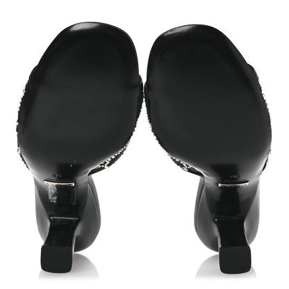 Gucci Tela Retino Kid Scamosciato Crystal GG Monogram Square Demi Mule Sandals 36 Black 7 of 12