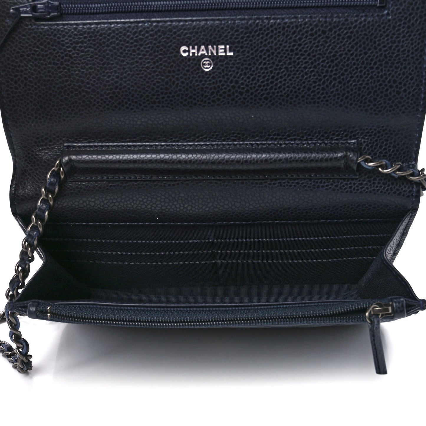 Caviar Quilted Wallet on Chain WOC Navy Blue