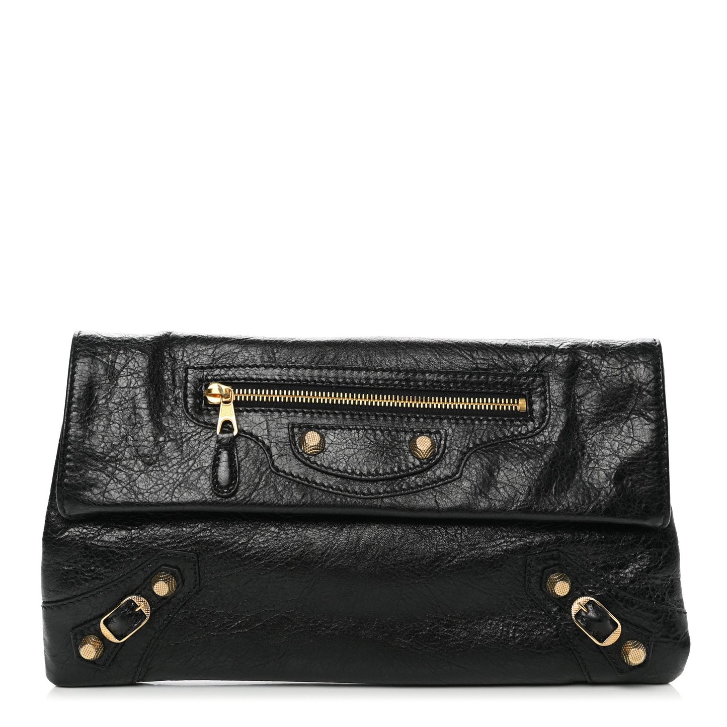 Agneau Giant 12 Gold Hardware Envelope Strap Clutch Black