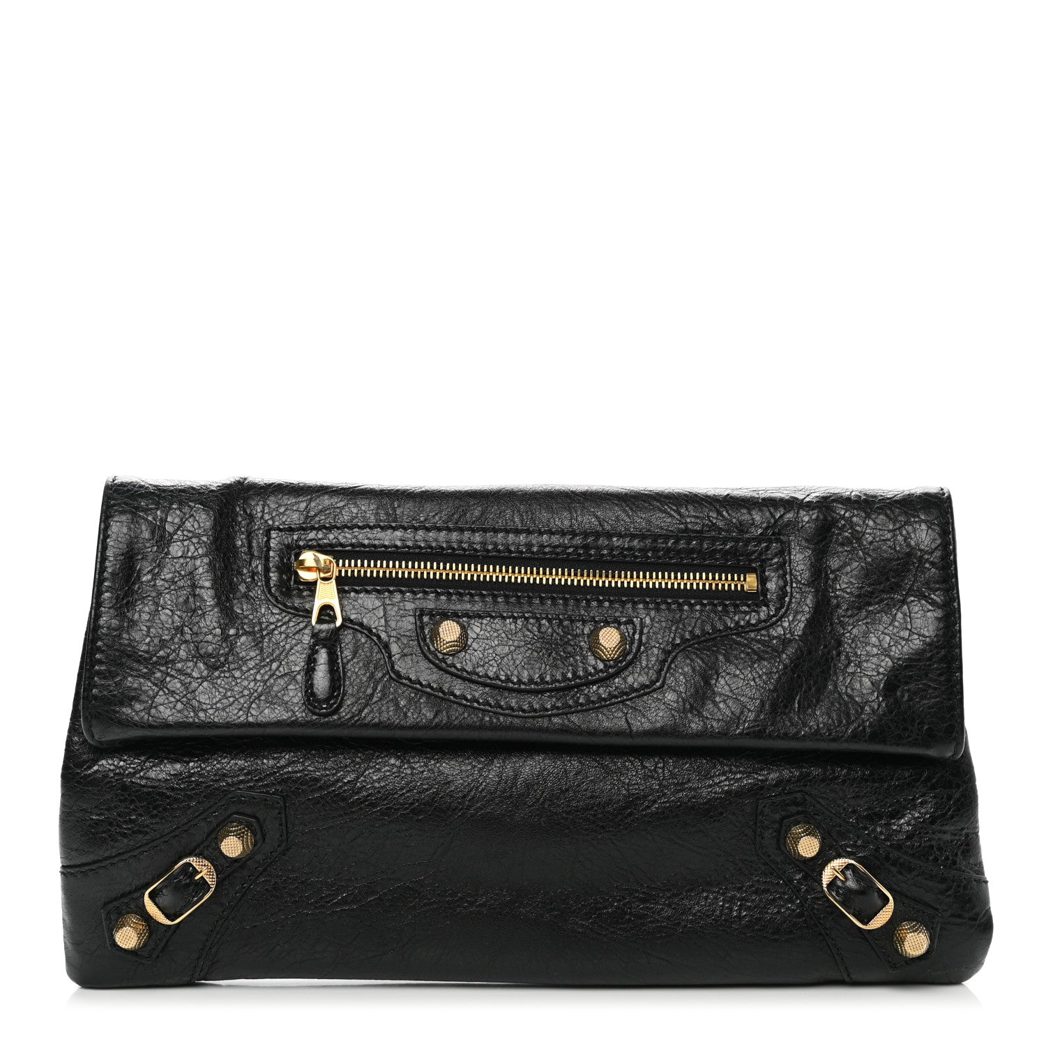 Balenciaga Agneau Giant 12 Gold Hardware Envelope Strap Clutch Black 1 of 10