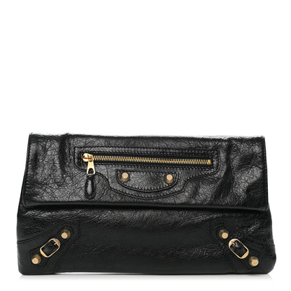 Balenciaga Agneau Giant 12 Gold Hardware Envelope Strap Clutch Black 1 of 10