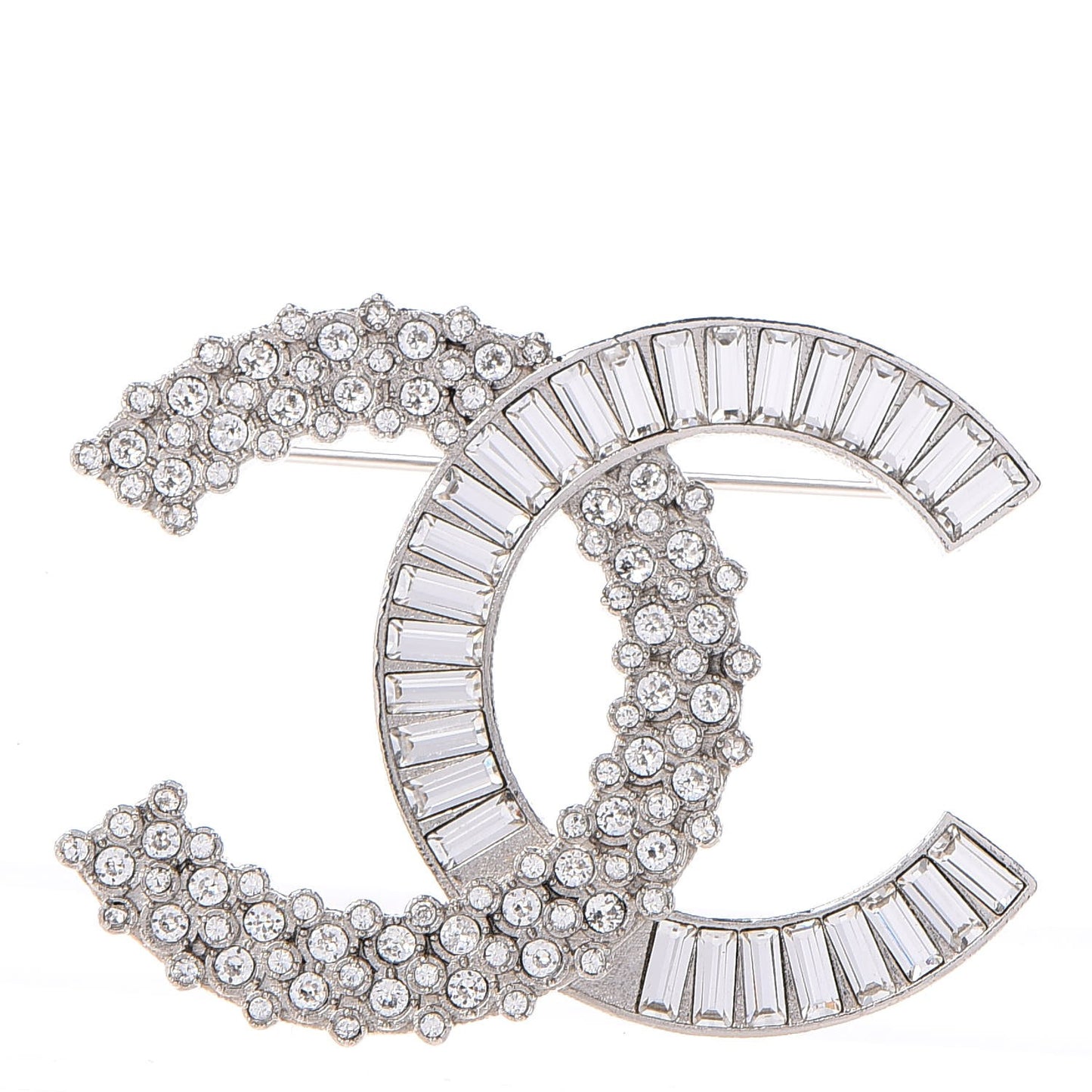 Baguette Round Crystal CC Brooch Silver
