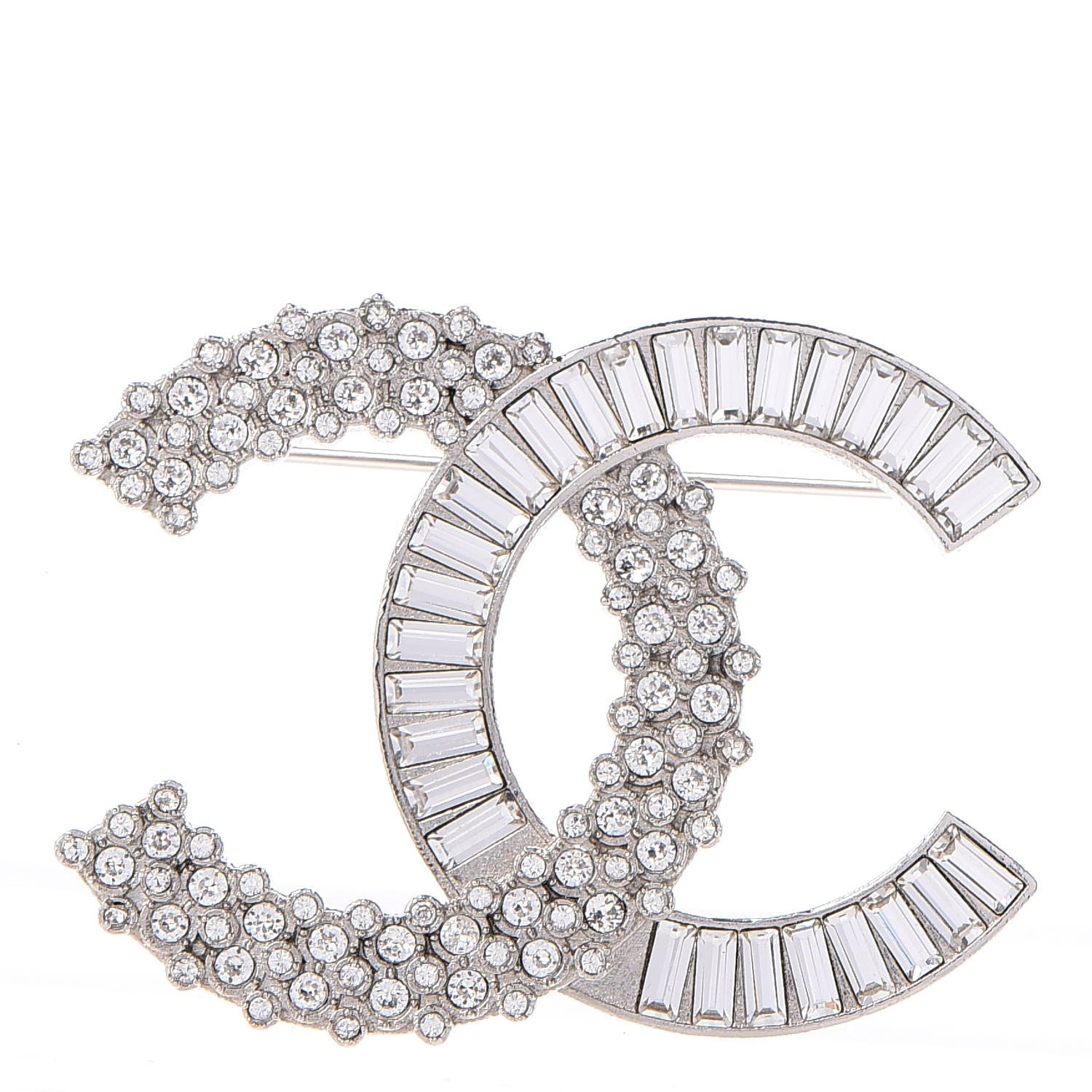 Chanel Baguette Round Crystal CC Brooch Silver 1 of 5