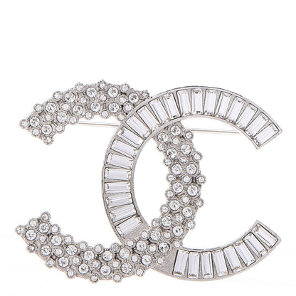 Chanel Baguette Round Crystal CC Brooch Silver 1 of 5