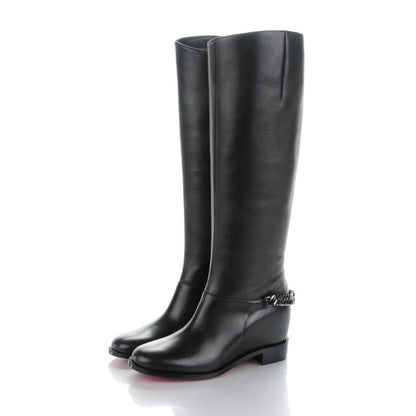 Christian Louboutin Calfskin Cate Chain Flat Tall Boots 36 Black 3 of 6