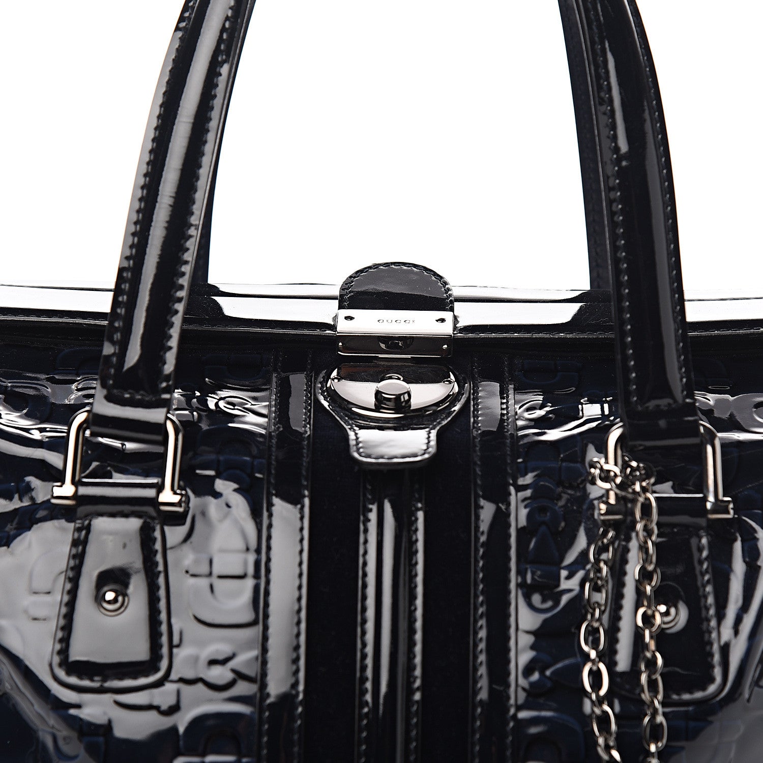 Gucci Patent Horsebit Embossed Treasure Boston Black Blue 8 of 8