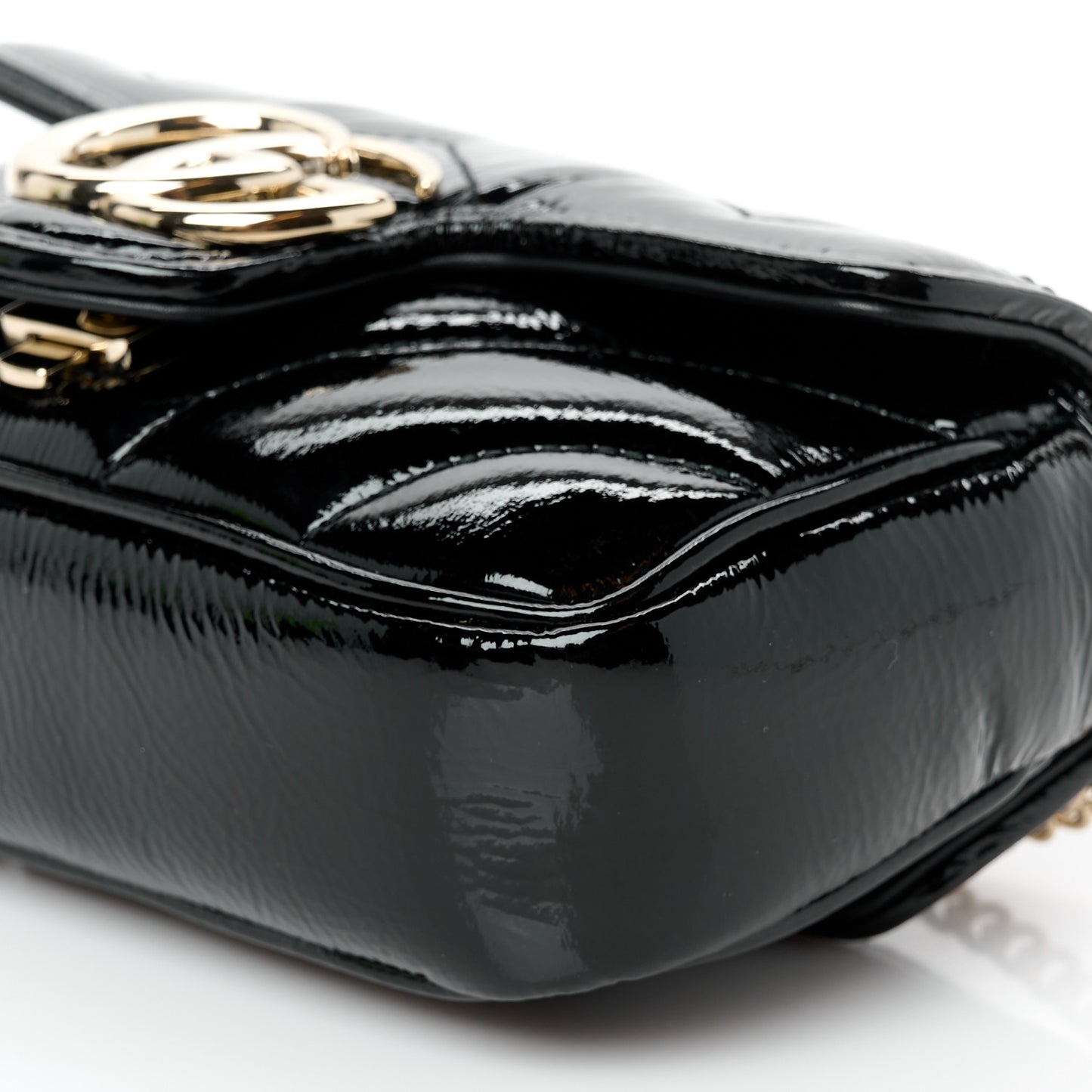 Patent Lambskin Matelasse Super Mini GG Marmont Shoulder Bag Black