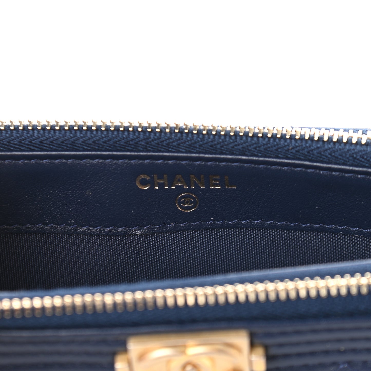 Lambskin Quilted Small Boy Clutch With Chain Navy