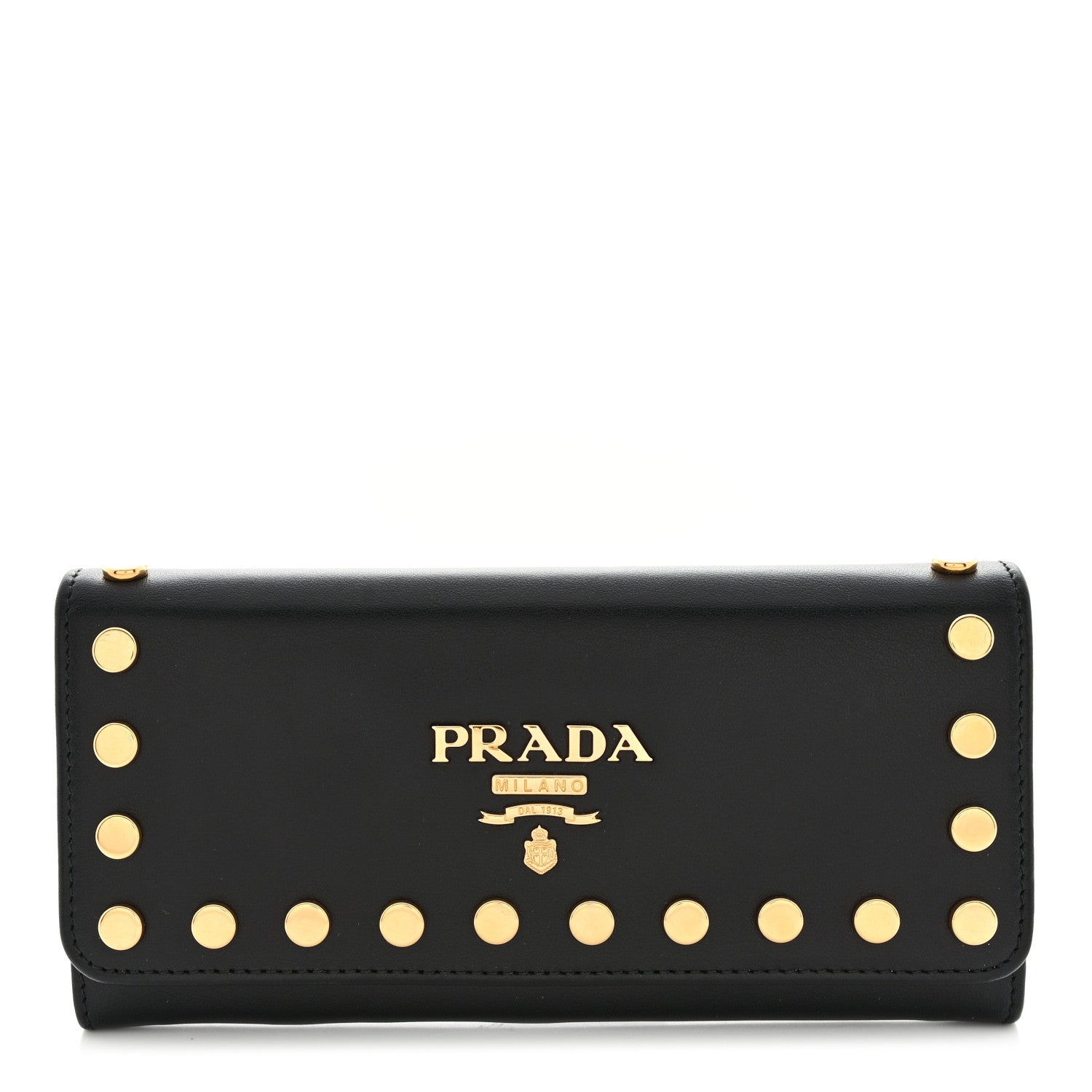 Prada City Calf Studded Metal Continental Flap Travel Wallet Black 1 of 11