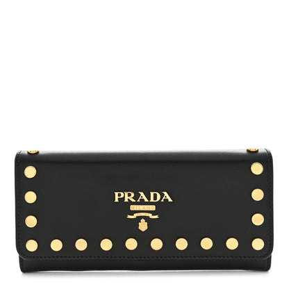 Prada City Calf Studded Metal Continental Flap Travel Wallet Black 1 of 11