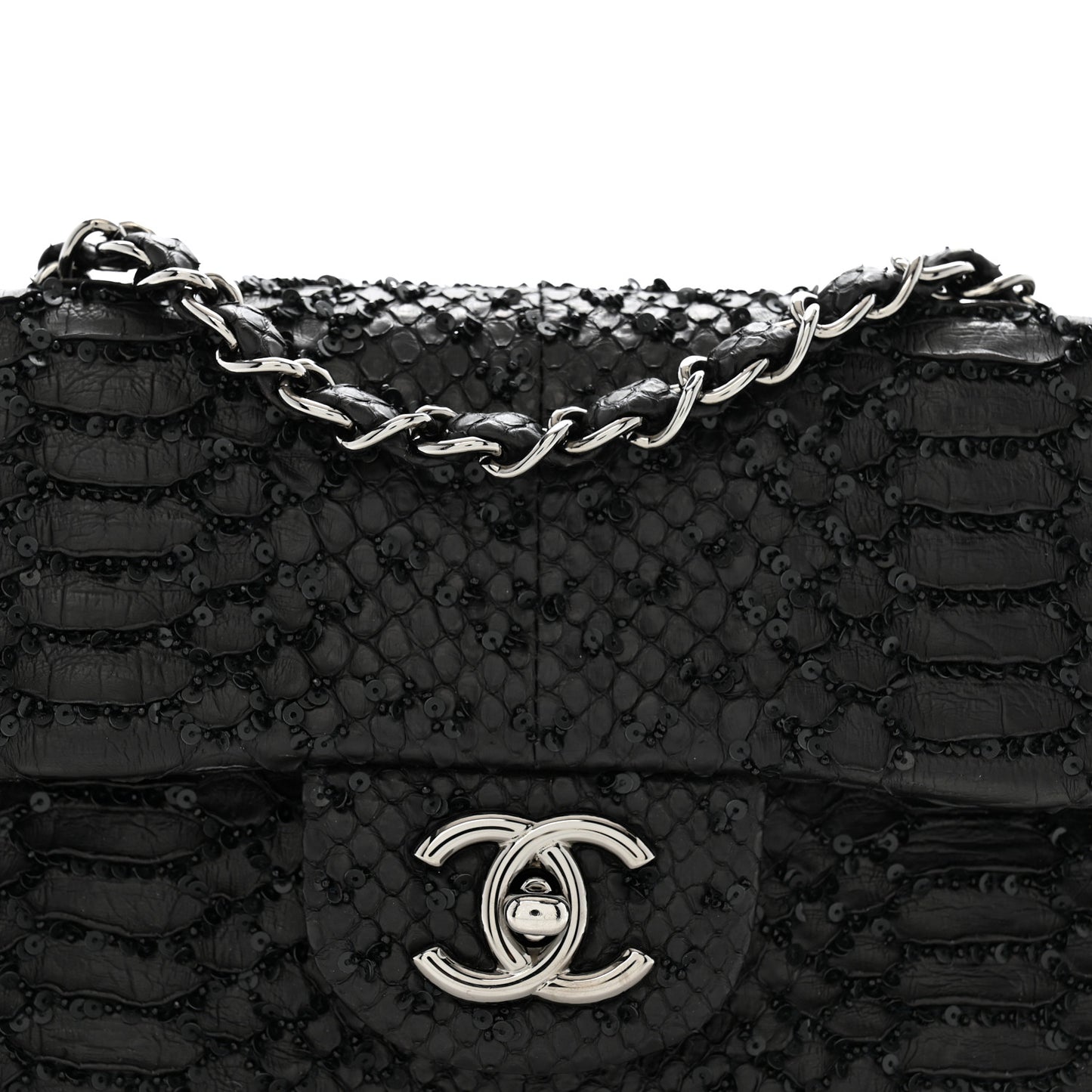 Metallic Snakeskin Sequin Flap Black