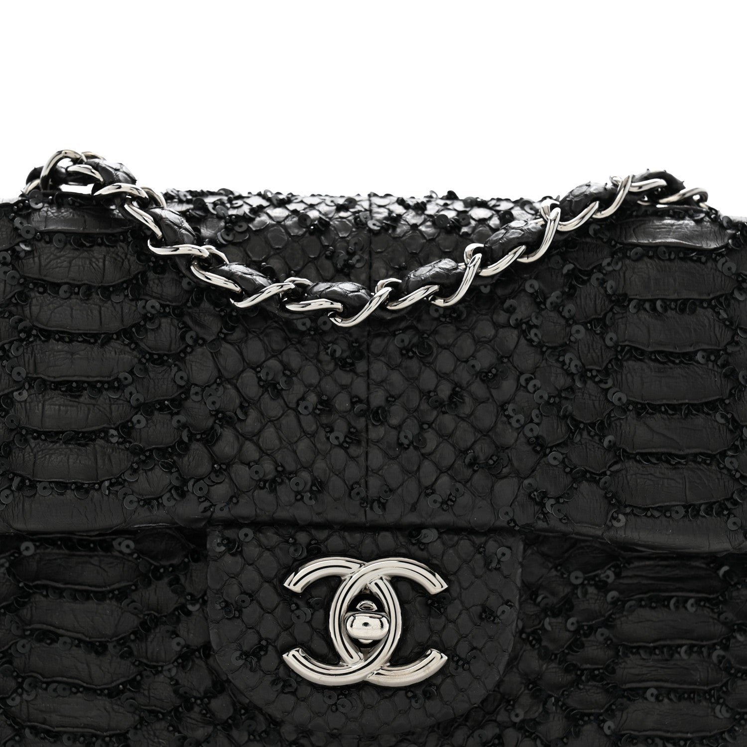 Chanel Metallic Snakeskin Sequin Flap Black 8 of 14