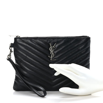 Saint Laurent Calfskin Matelasse Chevron Monogram A5 Wristlet Black 2 of 10