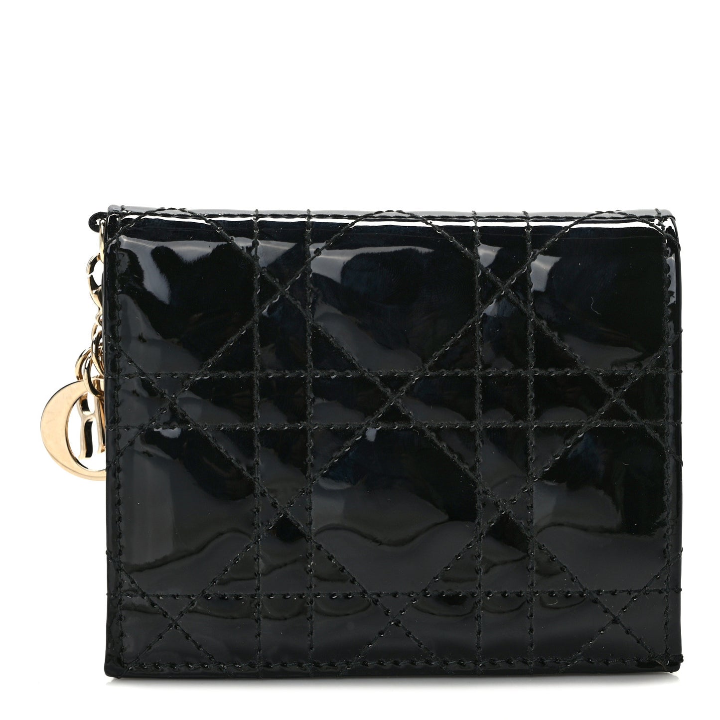 CHRISTIAN DIOR Patent Cannage Mini Lady Dior Wallet Black