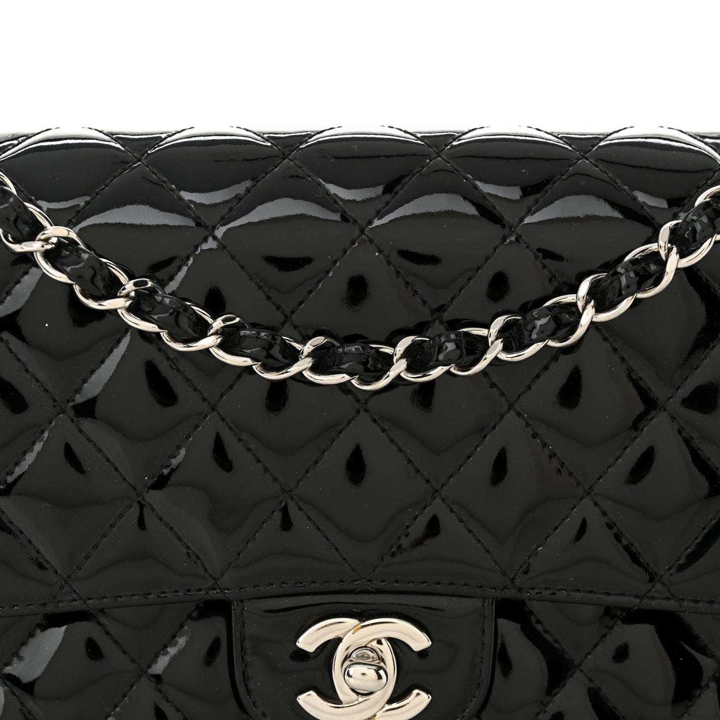 Patent Quilted Medium Double Flap Black