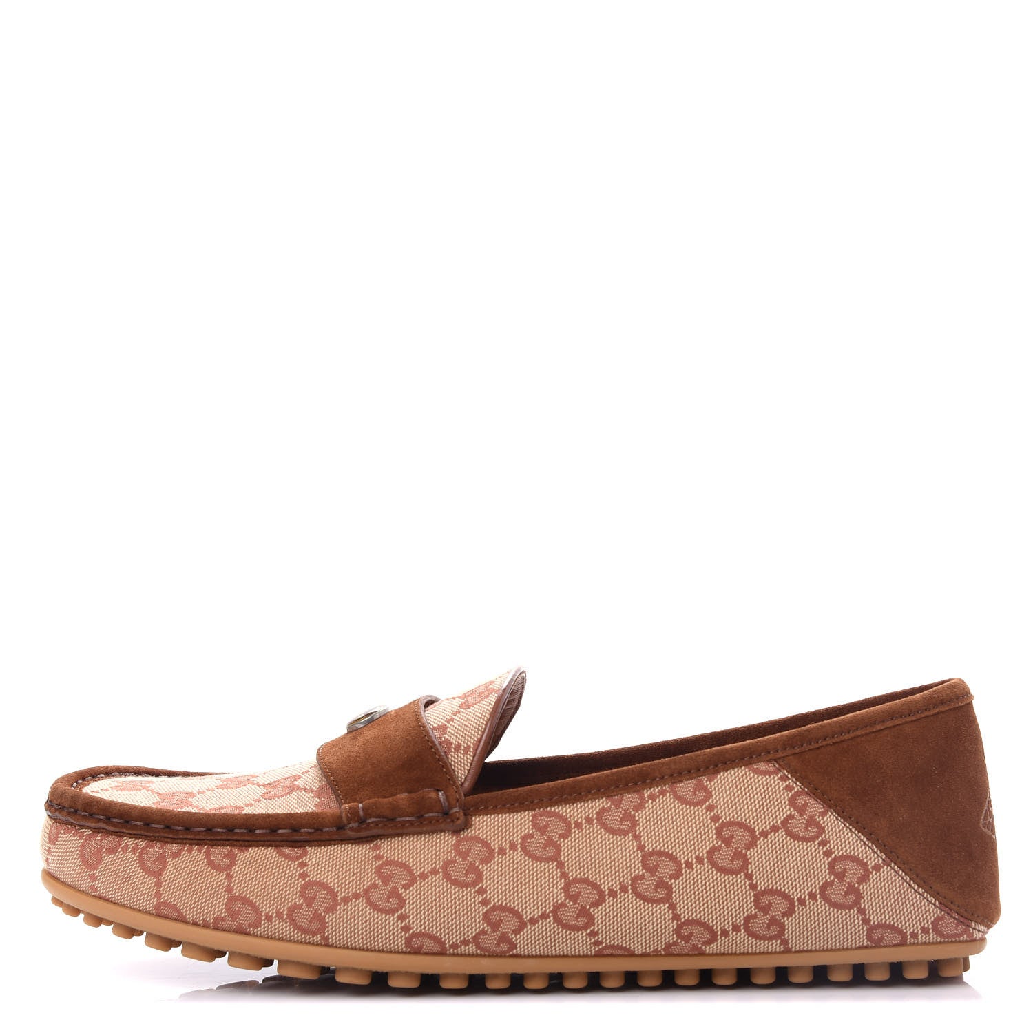 Gucci GG Monogram Suede Mens Driver Loafers 9 Beige Ruggine Cuir 1 of 11