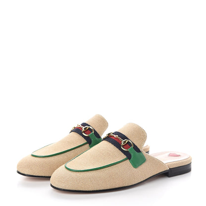 Gucci Canvas Vintage Charlotte Web Womens Princetown Slippers 37.5 Sand New Shamarock 3 of 7