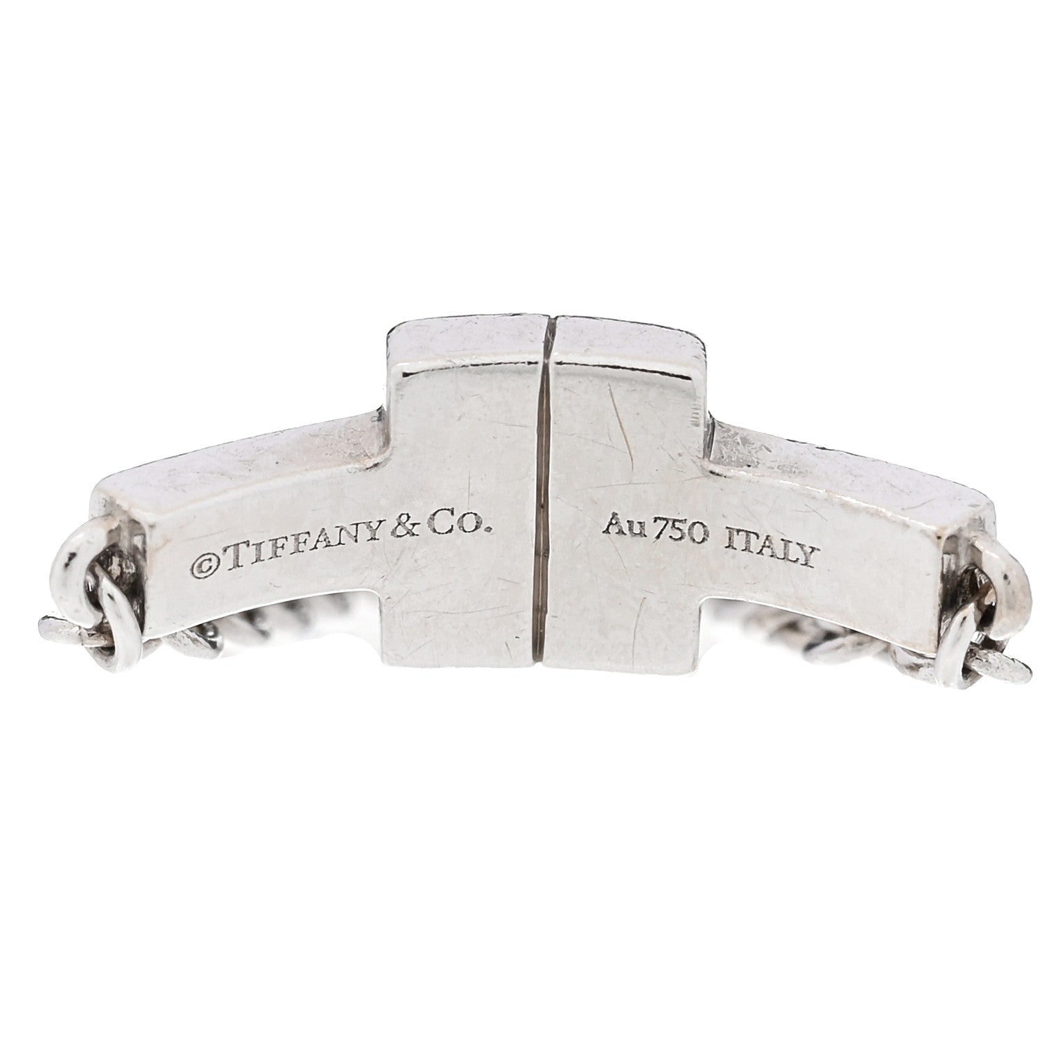 Tiffany 18K White Gold Diamond T Chain Ring 49 5 1740405