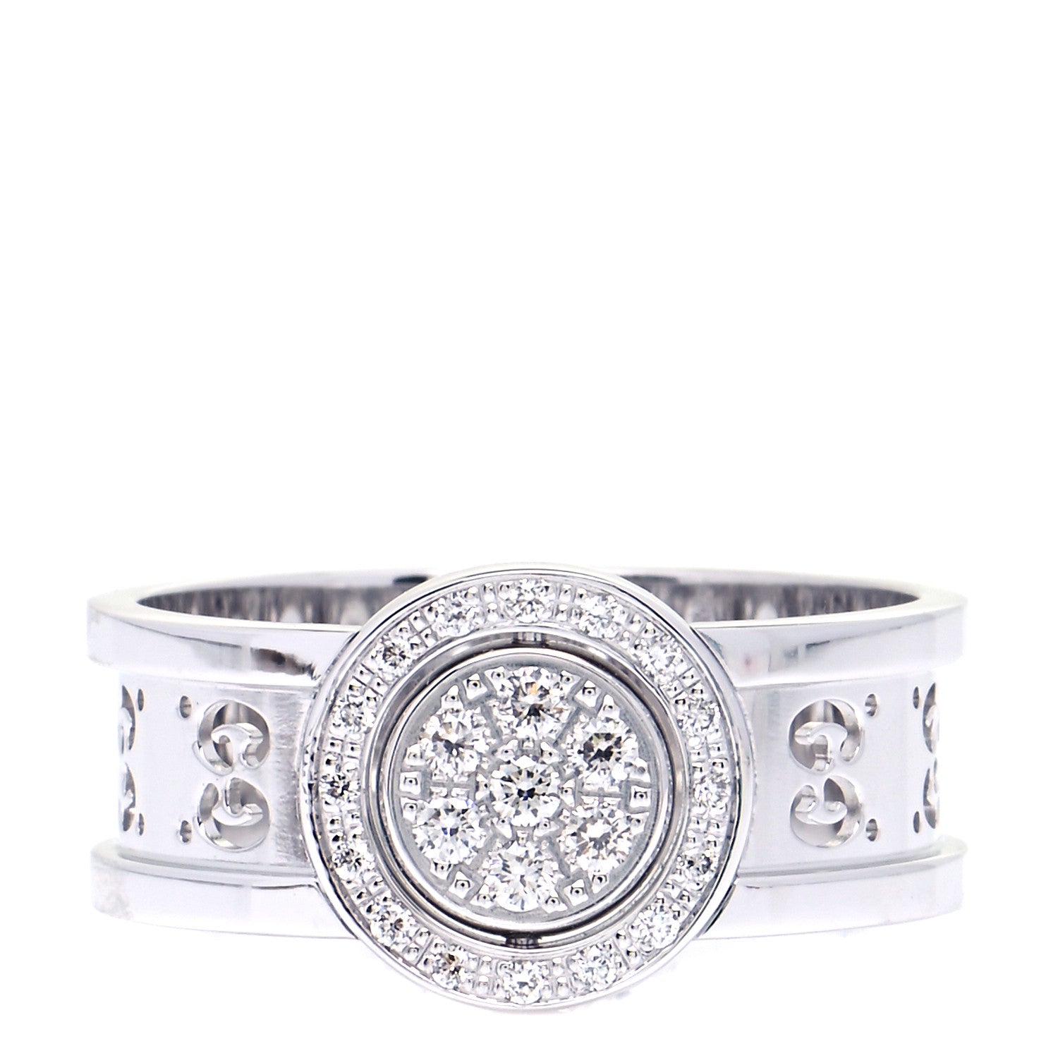 Gucci 18K White Gold Diamond 10mm Icon Twirl Band Ring 54 7 1 of 7