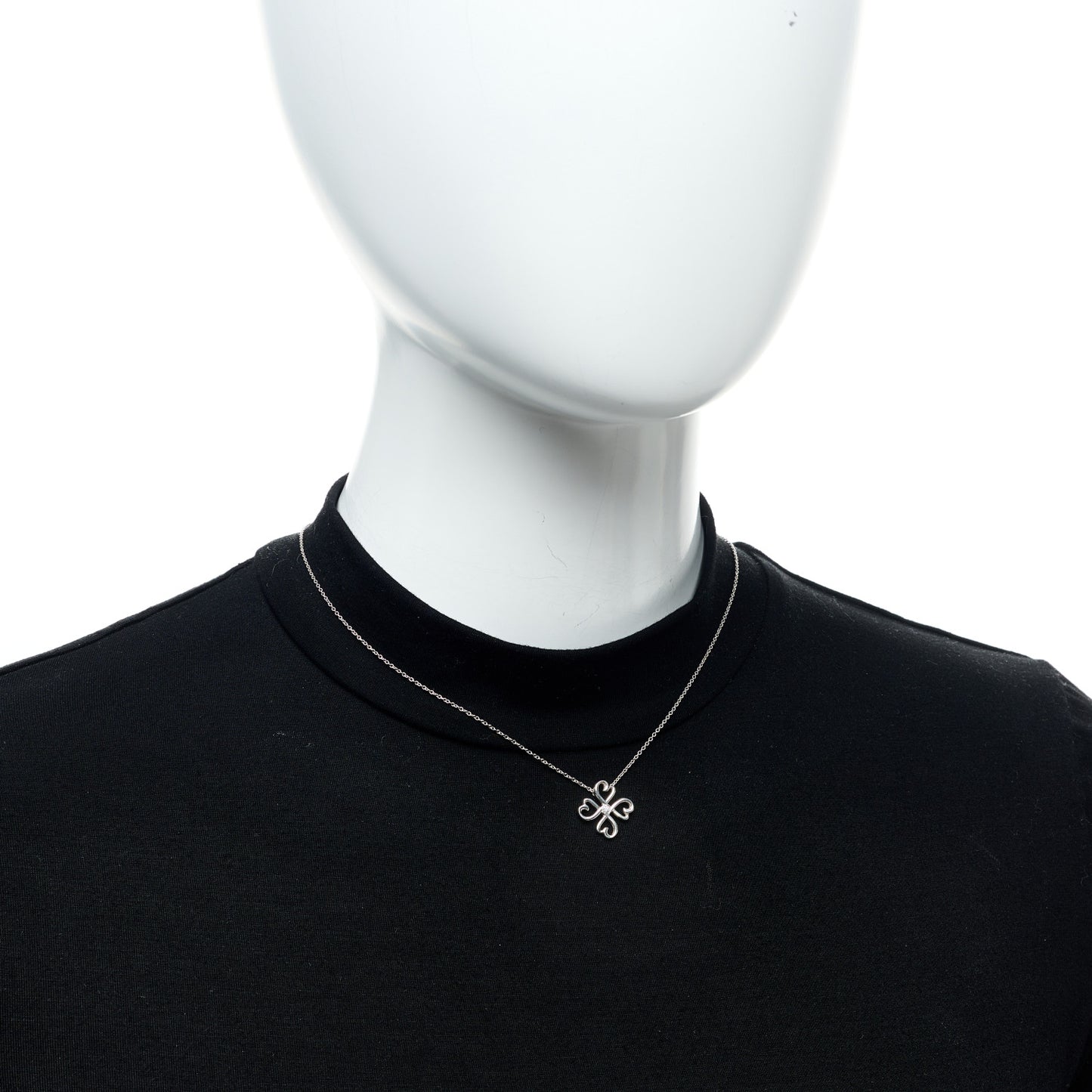 Sterling Silver Diamond Loving Heart Clover Pendant Necklace