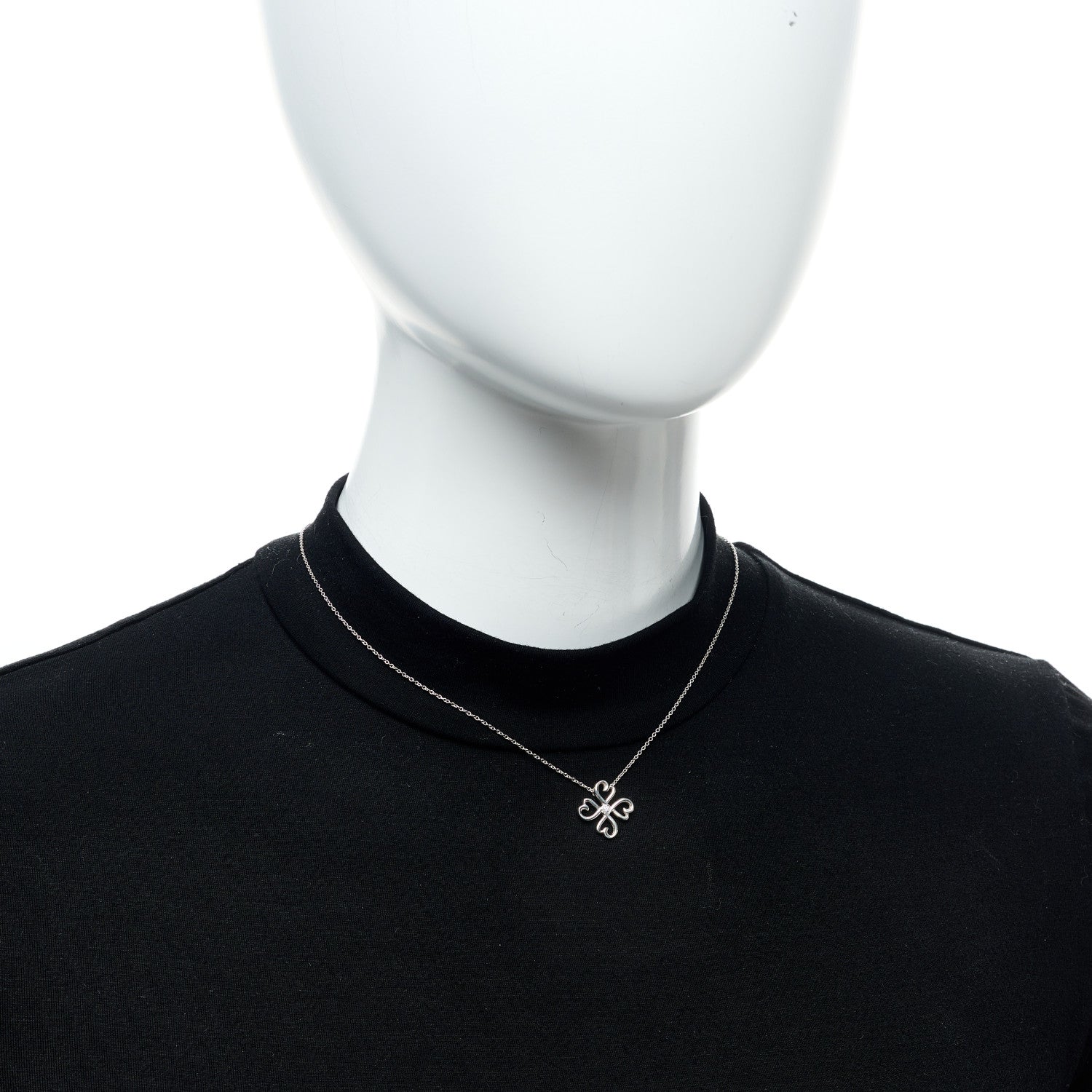 Tiffany Sterling Silver Diamond Loving Heart Clover Pendant Necklace 2 of 6