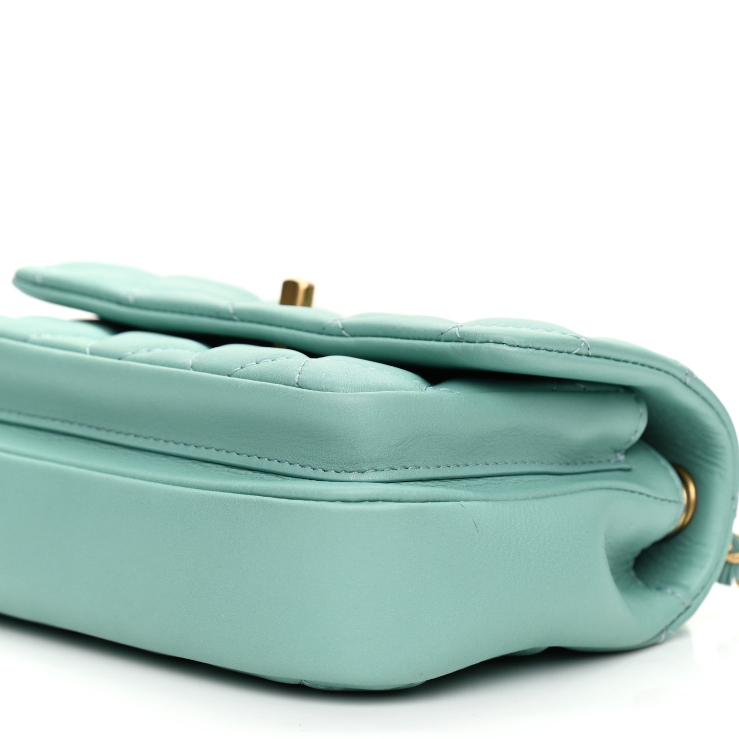 Calfskin Quilted Top Handle Flap Light Blue